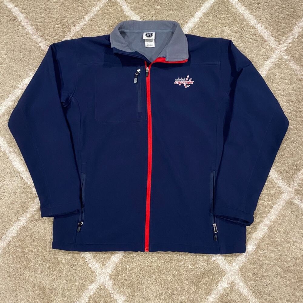 Mens Washington Capitals NHL Fleece Lined Softshell Jacket Navy Blue Size Large